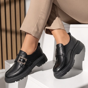 Pantofi casual dama cu accesoriu decorativ negri LILI28, 2, modlet.ro