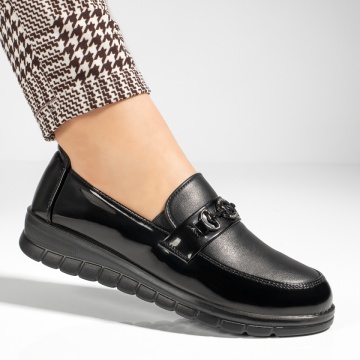 Pantofi casual dama cu accesoriu decorativ negri MARA14, 3, modlet.ro
