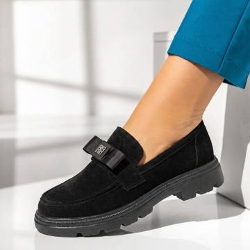 Pantofi casual dama cu accesoriu decorativ negru suede MARA20, 3, modlet.ro