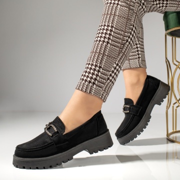 Pantofi casual dama cu accesoriu decorativ negru suede MOD13982, 2, modlet.ro