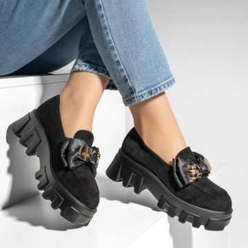 Pantofi casual dama cu accesoriu decorativ negru suede ZEF13205, 4, zeforia.ro