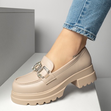 Pantofi casual dama cu accesoriu metalic bej MOD13249, 3, modlet.ro