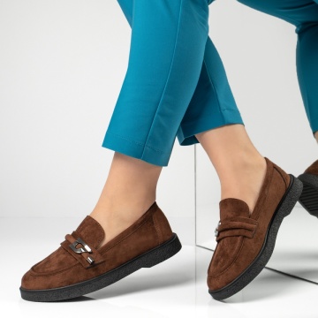 Pantofi casual dama cu accesoriu metalic maro suede IRIS21, 2, modlet.ro