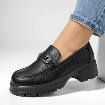 Pantofi casual dama cu accesoriu metalic negri DORA46, 2, modlet.ro