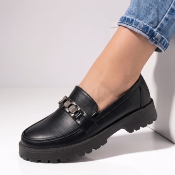 Pantofi dama, Pantofi casual dama cu accesoriu metalic negri LILI3, modlet.ro