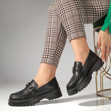 Pantofi casual dama cu accesoriu metalic negri MOD12987, 2, modlet.ro