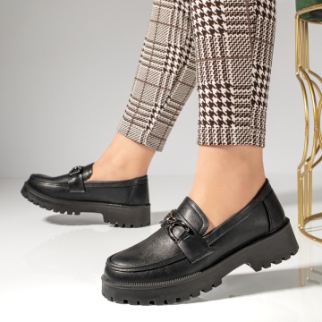 Pantofi casual dama cu accesoriu metalic negri MOD12989, 2, modlet.ro