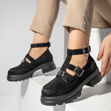 Pantofi casual dama cu aplicatii metalice negru suede ZEF13095, 3, zeforia.ro