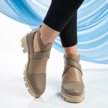 Pantofi casual dama cu bareta bej din Piele naturala MOD10375, 3, modlet.ro
