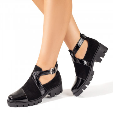 Pantofi casual dama cu bareta negri suede din Piele naturala MOD10375, 3, modlet.ro