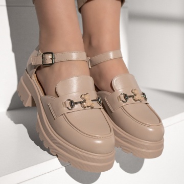 Pantofi casual dama cu bareta si accesoriu decorativ bej MOD13015, 3, modlet.ro