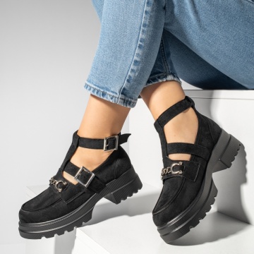 Pantofi casual dama cu bareta si tapla groasa negru suede MOD13250, 3, modlet.ro