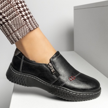 Pantofi casual dama, Pantofi casual dama cu fermoar si talpa groasa negri MOD14246, modlet.ro