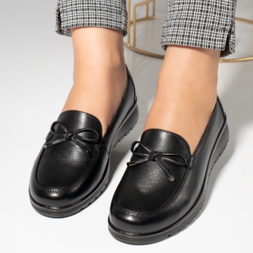 Pantofi casual dama cu fundita negri din Piele naturala MOD11990, 4, modlet.ro