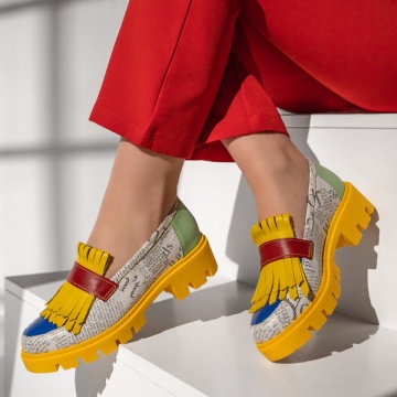 Pantofi casual dama cu imprimeu galben cu gri din Piele naturala ZEF13199, 1, zeforia.ro