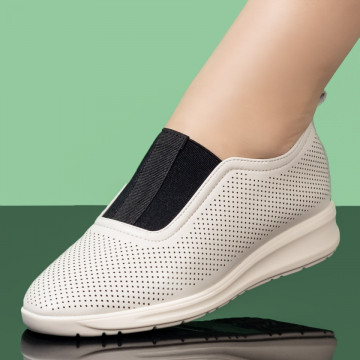 Pantofi casual dama cu insertie de material elastic bej MOD08338, 3, modlet.ro