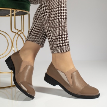 Pantofi casual dama cu insertie de material elastic bej MOD13096, 3, modlet.ro