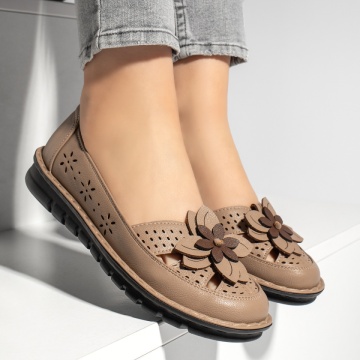 Pantofi casual dama cu model floral maro MOD13318, 3, modlet.ro