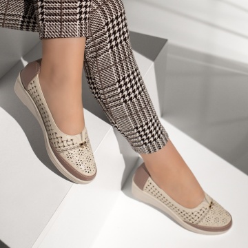 Pantofi casual dama cu perforatii bej EVA101, 3, modlet.ro
