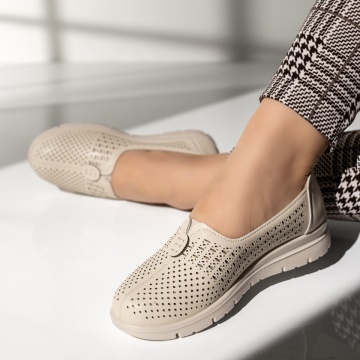 Pantofi casual dama cu perforatii bej MOD14244, 2, modlet.ro