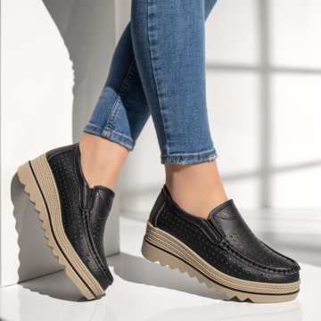 Pantofi casual dama cu perforatii negri din Piele naturala MOD13102, 4, modlet.ro