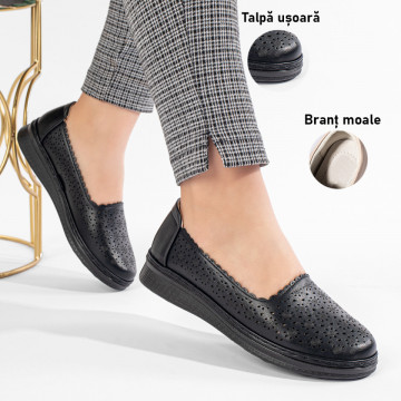 Pantofi casual dama cu perforatii si talpa joasa negri MOD11148, 3, modlet.ro