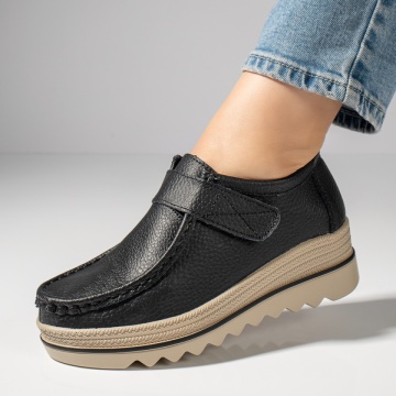 Pantofi casual dama cu platforma mica negri din Piele naturala DORA29