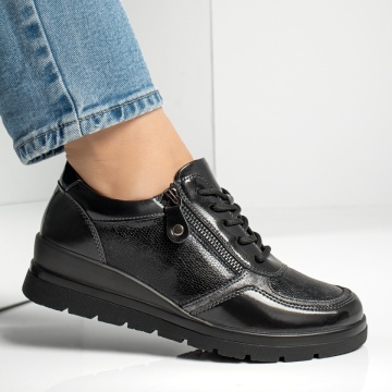 Pantofi casual dama cu platforma negri luciosi MOD13010, 4, modlet.ro
