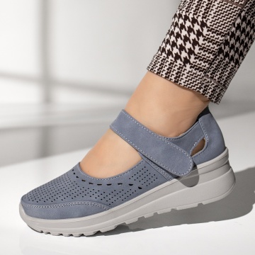 Pantofi casual cu platforma, Pantofi casual dama cu platforma si bareta albastri MOD14281, modlet.ro