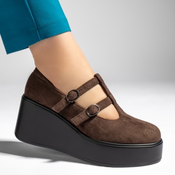 Pantofi casual dama cu platforma si barete maro suede MOD13447, 3, modlet.ro