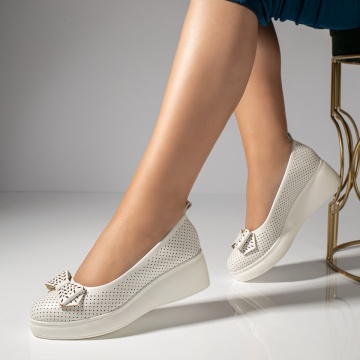 Pantofi casual dama cu platforma si perforatii albi MOD11017, 2, modlet.ro