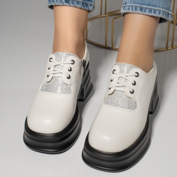 Pantofi casual dama cu platforma si strasuri albi MOD12095, 4, modlet.ro