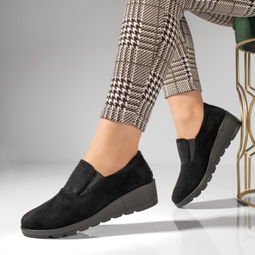 Pantofi casual dama cu platforma si strasuri negru suede MOD12986, 2, modlet.ro