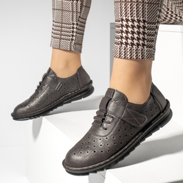Pantofi casual dama cu scai si perforatii gri MOD13228, 2, modlet.ro