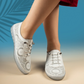 Pantofi casual dama cu siret elastic albi MOD13764, 2, modlet.ro