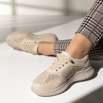 Pantofi dama, Pantofi casual dama cu siret elastic bej LIA7, modlet.ro