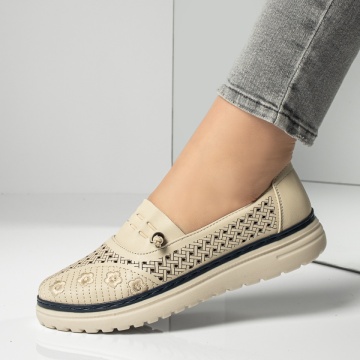 Pantofi casual dama cu siret elastic bej ZEF13166, 4, zeforia.ro
