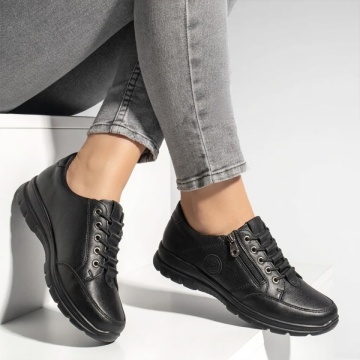 Pantofi casual dama cu siret elastic negri din Piele naturala DORA43, 3, modlet.ro