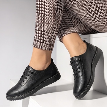 Pantofi casual dama, Pantofi casual dama cu siret elastic negri IOANA20, modlet.ro