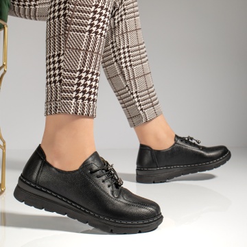Pantofi casual dama cu siret elastic negri MOD12982, 4, modlet.ro