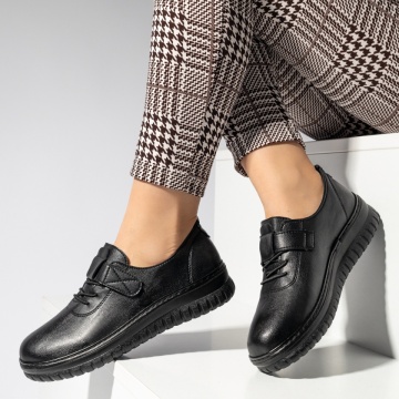 Pantofi casual dama cu siret elastic negri MOD14222