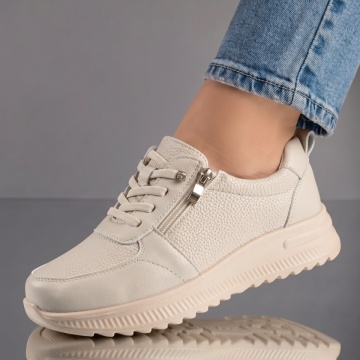 Pantofi casual dama cu siret elastic si fermoar bej IOANA19