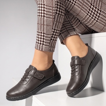 Pantofi casual dama cu siret elastic si inchidere cu scai gri IOANA6, 2, modlet.ro