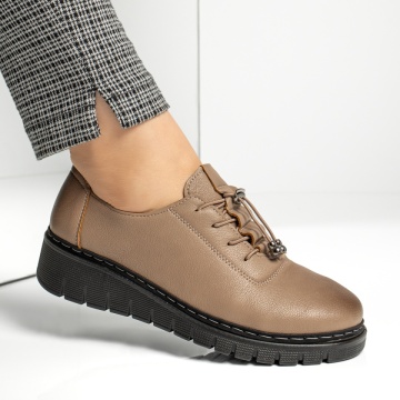 Pantofi casual dama cu siret elastic si platforma maro MOD13051, 3, modlet.ro