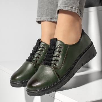Pantofi casual dama cu siret elastic si talpa groasa verzi MOD13170, 2, modlet.ro