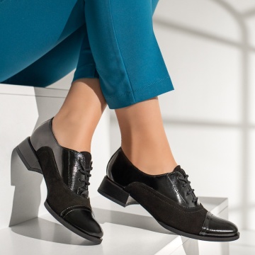 Pantofi casual dama cu siret negri din Piele naturala MOD12942, 3, modlet.ro