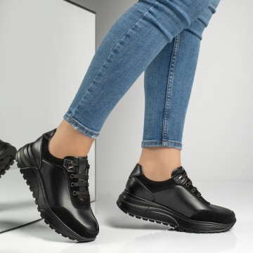 Pantofi casual dama cu siret negri din Piele naturala MOD13414, 3, modlet.ro