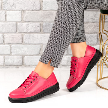 Pantofi casual dama cu siret roz din Piele naturala MOD10277, 3, modlet.ro