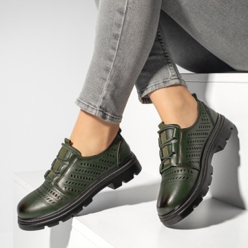 Pantofi casual dama cu siret si perforatii verzi MOD13159, 2, modlet.ro