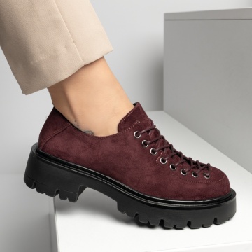 Pantofi dama, Pantofi casual dama cu siret visinii suede MOD14195, modlet.ro